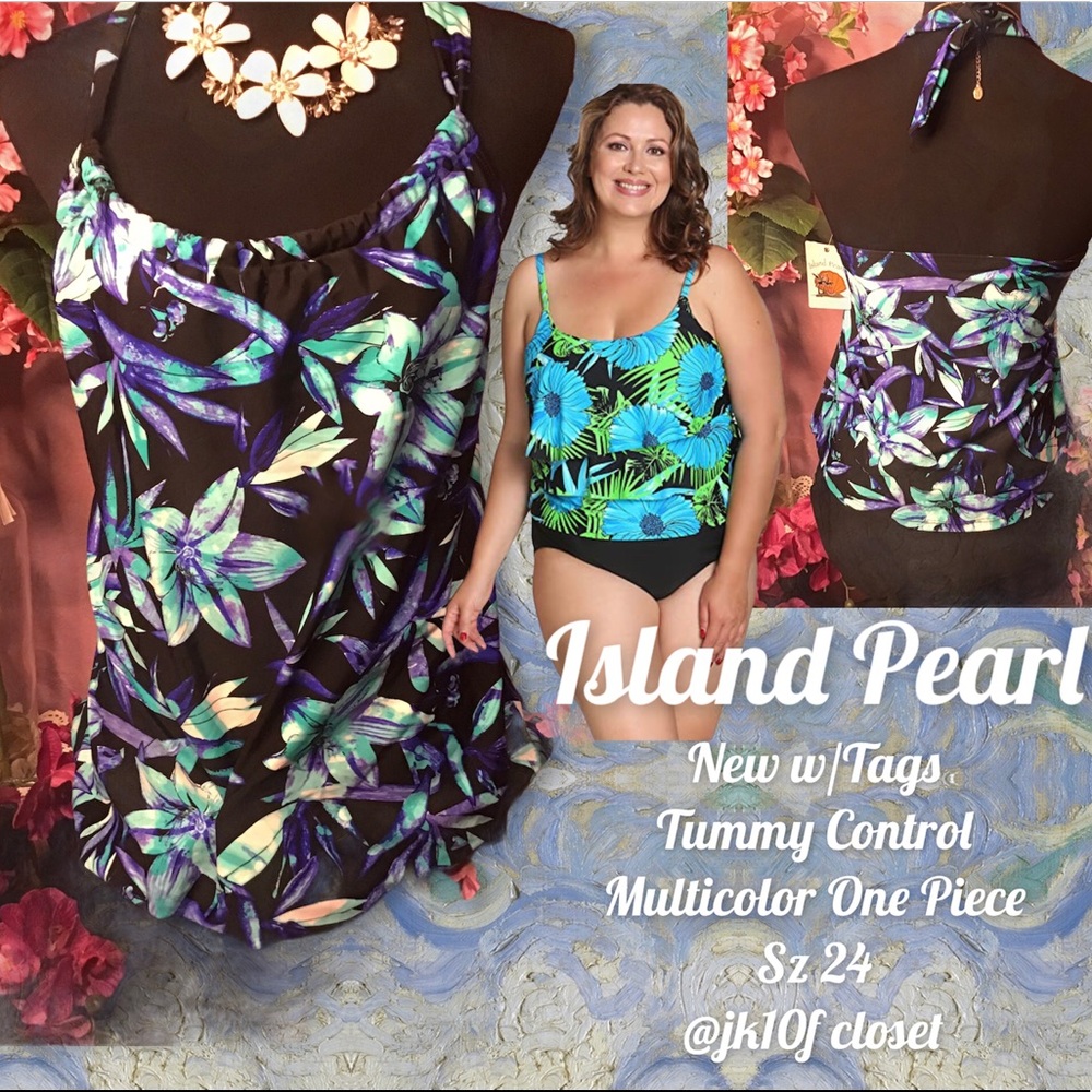 LOWEST🌺 NWT ISLAND PEARLS Sz24 TUMMY CONTROL TROPICAL FLORAL SWIMSUIT